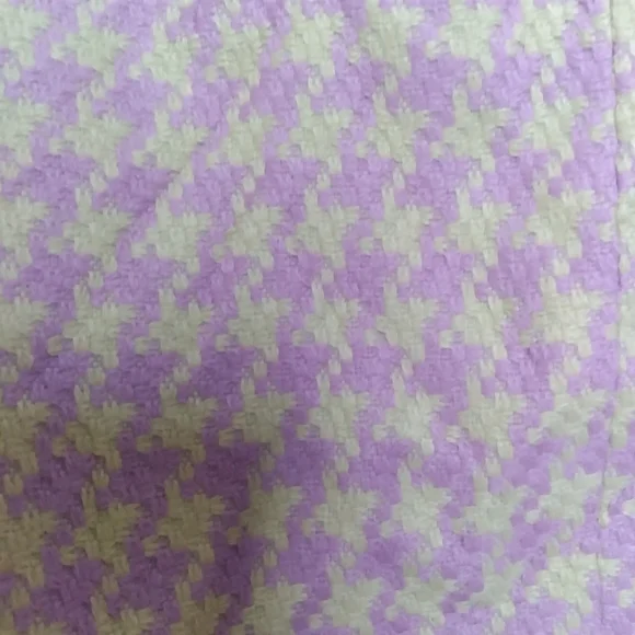 Phoebe x Kay Unger Purple and Tan Houndstooth Ruffle Trim Zip Up Blazer Size 2 - Picture 4 of 16